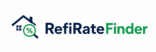 RefiRateFinder mortgage rate search logo with house, magnifying glass, and percentage symbol